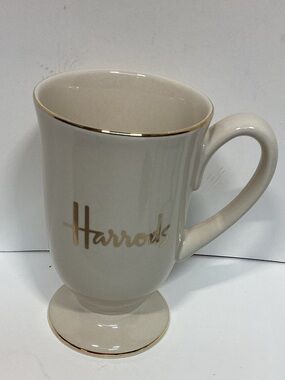 Vtg Harrods London Pedestal Shop Coffee Tea Mug Cup cream and gold